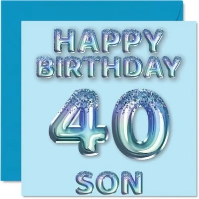 Afbeelding van Verjaardagskaart voor zoon 40 jaar, blauwe glitterballonnen, verjaardagskaarten jarige van mama en papa, 145 mm x