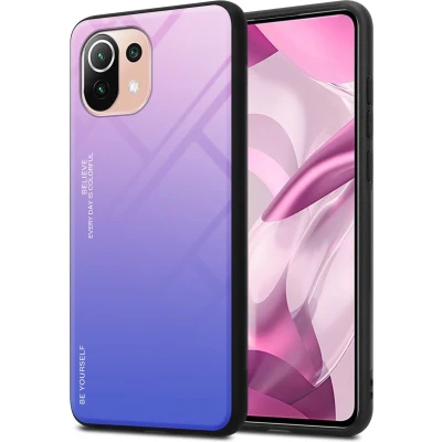 Afbeelding van Cadorabo Hoesje geschikt voor Xiaomi Mi 11 LITE (4G / 5G) NE in ROZE BLAUW Tweekleurige beschermhoes van TPU silicone Case Cover en achterzijde gehard glas