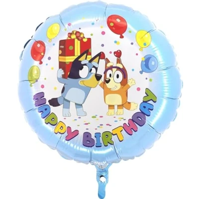 Afbeelding van Toyland® 45 cm ronde Happy Birthday Bluey &amp; Bingo karakterfolieballon kinderfeestdecoraties