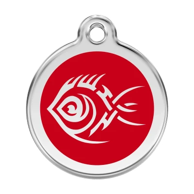 Afbeelding van Tribal Fish Red roestvrijstalen hondenpenning large/groot dia. 3,8 cm RedDingo