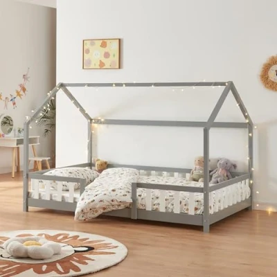Afbeelding van Kinderbed Sisimiut huisbed 200x140 cm lichtgrijs en wit [en.casa]