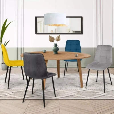 Afbeelding van Lot de 4 chaises MILA en velours mix color bleu, gris clair, foncé, jaune