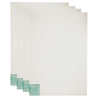 Afbeelding van EXERZ Set van 4 doeken met diepe randen, 90 x 120 cm, 380 g/m², 100% voorgespannen katoen, blanco, drievoudig gegrond, zuurvrij, gemiddelde korrel, 3,8 cm dik, acrylverf, olieverf