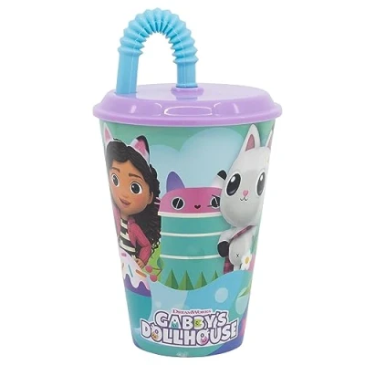 Afbeelding van Gabby`s Dollhouse Drinkbeker met Rietje Bioscoop Beker 430 ml. Poppenhuis