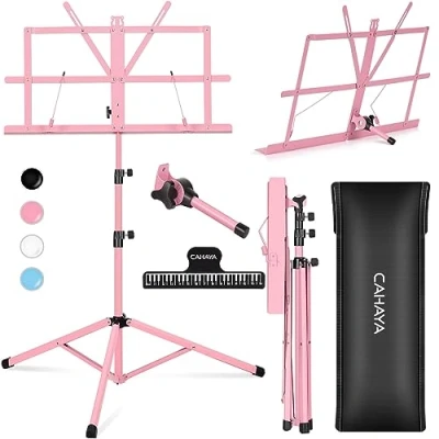 Image de CAHAYA Pupitre de partition pliable en métal stable et léger portable réglable double utilisation 2 1 avec sac transport, rose CY0204