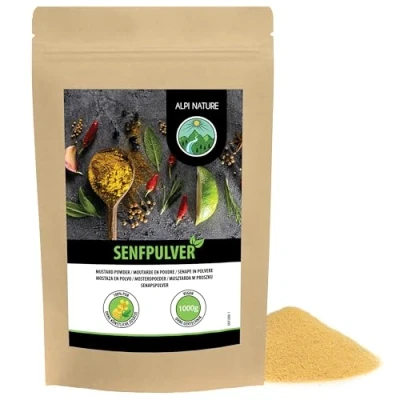 Afbeelding van Mosterdpoeder (1 kg), 100% natuurlijk mosterdmeel uit mosterdzaad, gedroogde en gemalen zonder toevoegingen, veganistisch