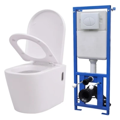 Afbeelding van Hangend toilet met verborgen stortbak keramiek wit