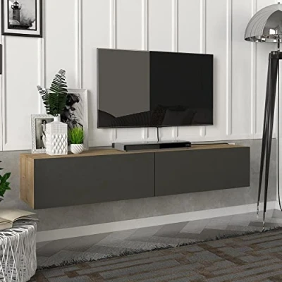 Afbeelding van Tv meubel Toivakka zwevend 135x31x25 cm eiken en antraciet