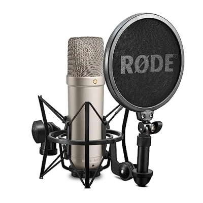 Afbeelding van RODE NT1A Grote membraancondensatormicrofoon met schokbestendige houder en popfilter voor muziekproductie, spraakopname, streaming podcasts, zilver
