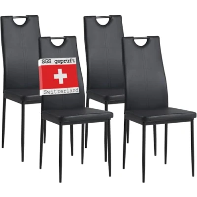 Afbeelding van ALBATROS Eetkamerstoel Salerno Set van 4, Zwart Stijlvol Italiaans Ontwerp, Kunstleer Bekleding, Comfortabele Gestoffeerde Stoel Moderne Keukenstoel, of Eettafelstoel