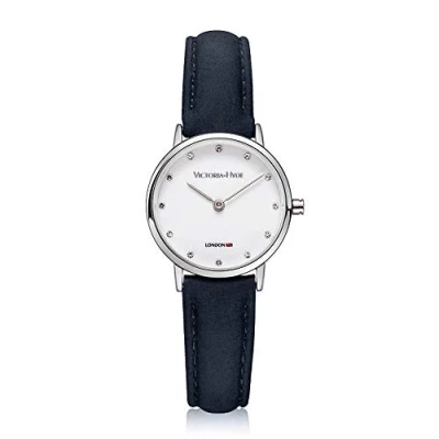 Afbeelding van VICTORIA HYDE Dameshorloge met ultradunne minimalistische marmeren wijzerplaat en 26 mm echt lederen band, Donkerblauw, Riem