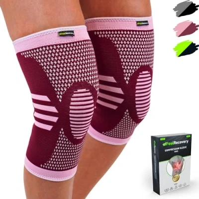 Afbeelding van 2 stuks kniebeschermers voor dames en heren, kniecompressiemouw hardlopen, basketbal sport, kniebandage artritis, gewrichtspijn, tendinitis, ademend antislip (bordeaux, S)