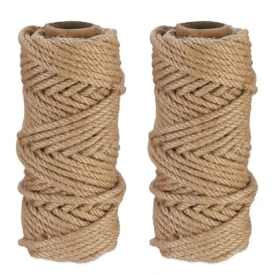 Afbeelding van Relaxdays jute touw set van 2 op rol 6 mm dik 30 m per koord tomatentouw