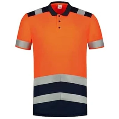 Afbeelding van Tricorp 203007 Poloshirt High Vis Bicolor Fluo Rood/Inkt