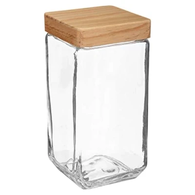 Afbeelding van Voorraadbus/voorraadpot 2L glas met houten deksel 2000 ml Voorraadpotten luchtdichte sluiting