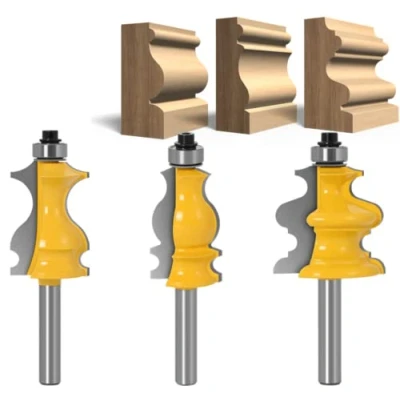 Afbeelding van APLUS Set van 3 bovenfrezen voor architectonische sierlijsten, 8 mm, routerboor houtbewerking