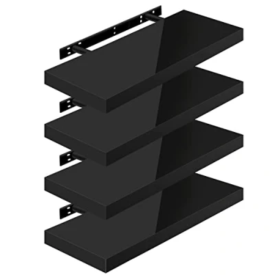 Afbeelding van WOLTU Wandplanken, 4 stuks, zwevend rek, boekenrek, cd, dvd, houten plaat, 60 x 22,9 3,8 cm, zwart, RG9478sz