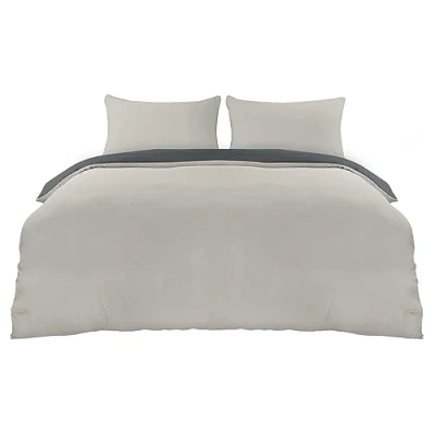 Afbeelding van Utopia Bedding Dekbedovertrekset, dekbedovertrek van zachte microvezel 200 x cm met kussenslopen 50 75 cm, beddengoedset, donkergrijs en lichtgrijs