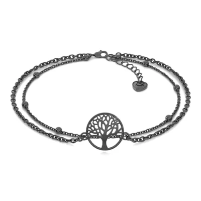 Afbeelding van SERASAR Boombord Sterling Zilveren Enkelbandje [Life] Zwart 925 Sieraden