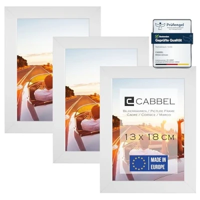 Afbeelding van CABBEL Set van 3 fotolijsten, mdf houten lijst met onbreekbaar acrylglas, wit, 13 x 18 cm