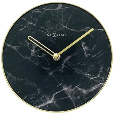Afbeelding van Nextime Ne 5222Zw Tafelklok Marble Table Dia 20Cm Glas Zwart