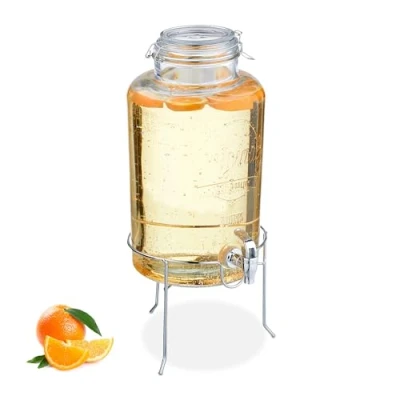 Afbeelding van Relaxdays drankdispenser met houder 8 liter glas beugelsluiting kraantje
