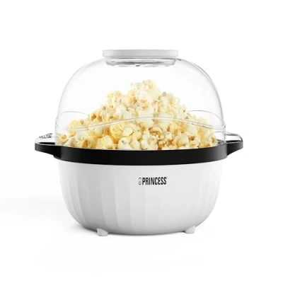 Afbeelding van Princess 292980 Popcornmaker Popcornmachine Transparant deksel Serveerschaal Rond Knapperige en gezonde popcorn met maatbeker smeltplaat voor boter olie toevoegen mogelijk Kinderfeestje