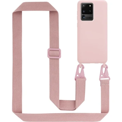 Afbeelding van Cadorabo Mobiele telefoon ketting geschikt voor Samsung Galaxy S20 ULTRA in LIQUID ROZE Silicone beschermhoes met lengte verstelbare koord riem