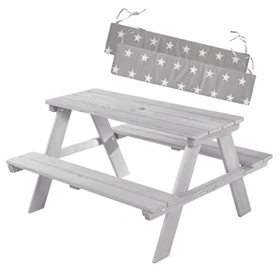 Afbeelding van roba Gartenpirat Outdoor kinderstoelset met zitkussen en stoelkussens van massief hout, grijs