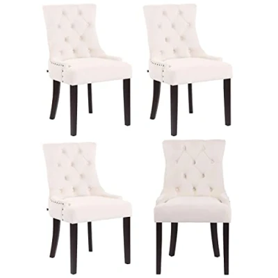 Afbeelding van CLP Aberdeen Set van 4 eetkamerstoelen Zonder armleuning Hout Fluweel creme antiek
