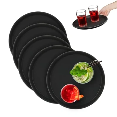 Afbeelding van Relaxdays horeca dienblad set van 5 Ø 28 cm rond serveerblad antislip kunststof