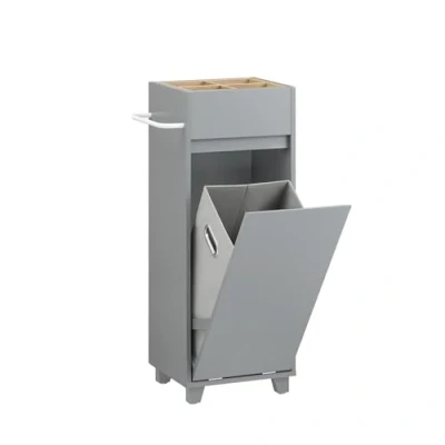 Afbeelding van SoBuy Waskast, onderkast voor badkamer, wasmand, opbergkast met 4 kleine open vakken en 1 afneembare grijs, 35 x 30 90 cm, BZR159 DG