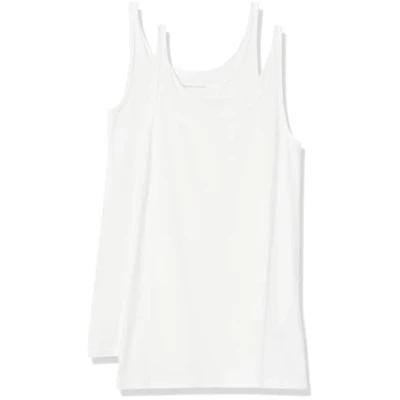 Image de Amazon Essentials Lot de 2 débardeurs à fines bretelles pour femme, coupe ajustée, blanc, taille L