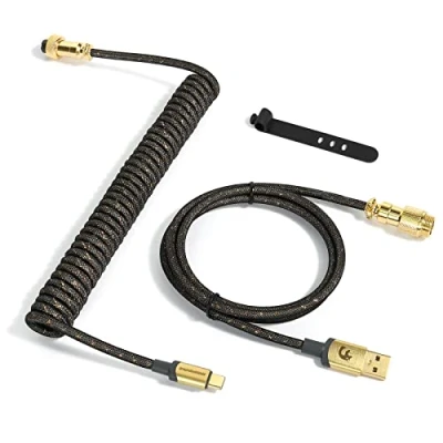 Afbeelding van MAMBASNAKE C03 Spiraalkabel USB C voor gaming toetsenbord, Starlight gevlochten kabel mechanisch toetsenbord met 24 K goud, afneembaar, metaal, aviator, dubbele huls, aangepaste A naar