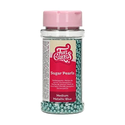 Image de FunCakes perles en sucre Moyennes Bleu Métallique: sprinkles gâteau, bon goût, parfait pour la décoration de gâteaux, comestibles. 80 g.