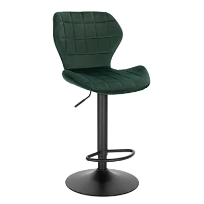 Afbeelding van WOLTU BH324dgn 1 Barkruk, stuks, verstelbaar, 60 82 cm, in hoogte 360 graden draaibaar, met rugleuning, voetensteun, barstoel van fluweel, metaal, stastoel, donkergroen