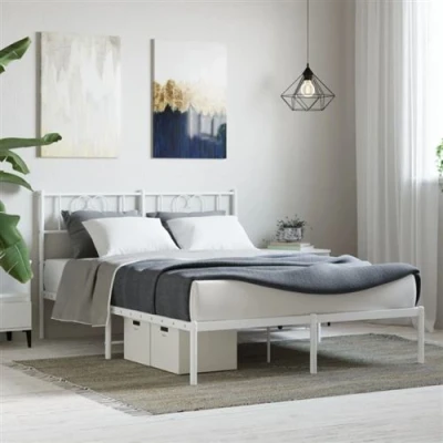 Image de vidaXL Cadre de lit métal avec tête blanc 140x190 cm