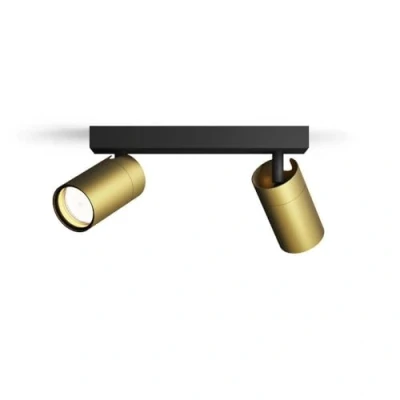 Image de Philips Idris Spot Plafondspot Spatwaterdicht IP44 5W Zwart met goud Badkamerlamp Twee lichtpunten Alleen geschikt voor LED spots