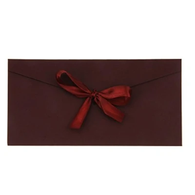 Afbeelding van AfinderDE 10 stuks blanco enveloppen met strik (22 x 11 cm) in lang formaat voor bruiloft, uitnodigingskaarten, berichten, feest, verjaardag, Kerstmis, cadeaubonnen