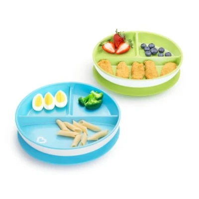 Afbeelding van Munchkin Bordjes met Zuignap Anti Slip Vaatwasser en Magnetronbestendig Per 2 Stuks Vanaf 6 Maanden Blauw/Groen
