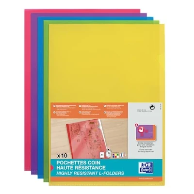 Afbeelding van OXFORD Zak met 10 hoeken, hoge sterkte, A4, pvc, glad, dikte 15/100, verschillende kleuren