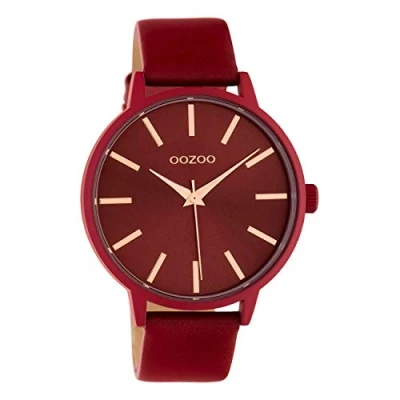 Afbeelding van Oozoo Dameshorloge met leren band, 42 mm, effen kleuren, Rood, armband