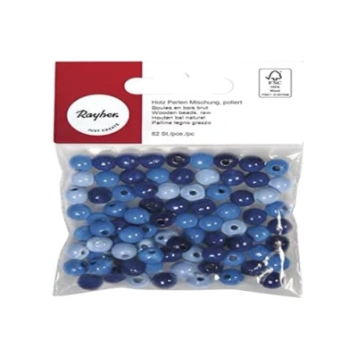 Image de Perle en bois couleur 8 mm Assortiment Bleu x 82