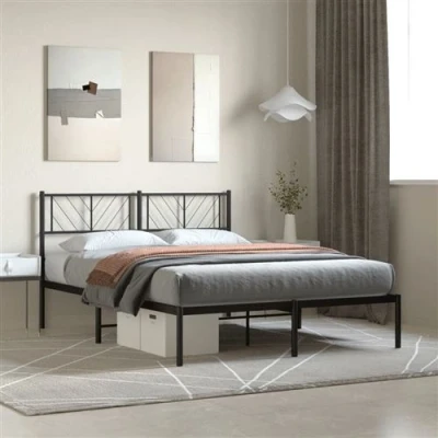Afbeelding van vidaXL Bedframe met hoofdbord metaal zwart 140x200 cm