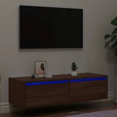 Image de vidaXL Meuble TV avec lumières LED chêne marron 100X35,5x25 cm860244
