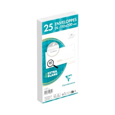 Afbeelding van Clairefontaine 25 stuks zelfklevende enveloppen van Blaircode, wit, formaat DL (110 x 220 mm) grijs bedrukt voor privacy kleur extra wit