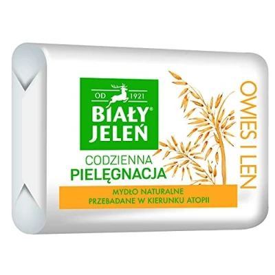 Afbeelding van Hoge kwaliteit hypoallergene zeep haver en linnen zeep, 100 g, Bia? y Jele? Hypoalergiczne myd? o Premium z owsem i leins g