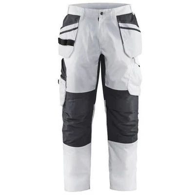 Image de Pantalon peintre stretch blanc/gris foncé, poches flottantes