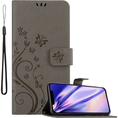 Afbeelding van Cadorabo Hoesje geschikt voor Apple iPhone 13 in BLOEMEN GRIJS Beschermhoes bloemmotief met magnetische sluiting, standfunctie en kaartsleuven Book Case Cover Etui