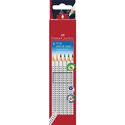 Afbeelding van Faber Castell GRIP 113210 kleurpotloden voor notitieboek en leisteen, 6 stuks, inhoud: wit, geel, rood, blauw, groen bruin